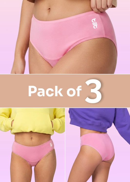 3 Pack - Teen! Mid-waist Bamboo Absorbent Underwear - Pink