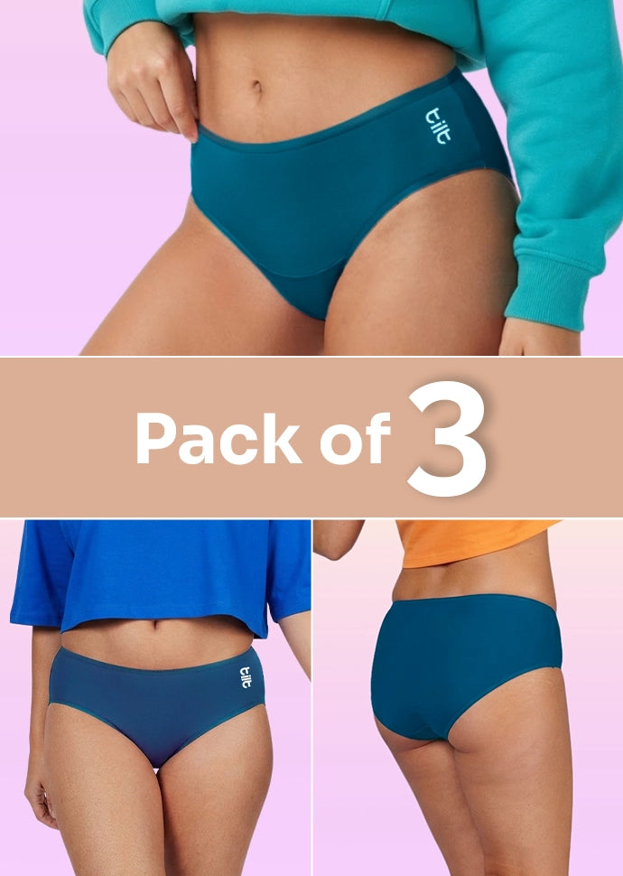 3 Pack - Teen! Mid-waist Bamboo Absorbent Underwear - Blue