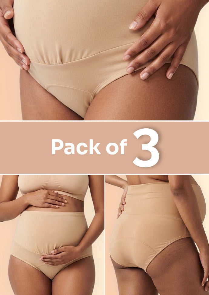 3 Pack - Leakproof Maternity Underwear Beige - Over Bump