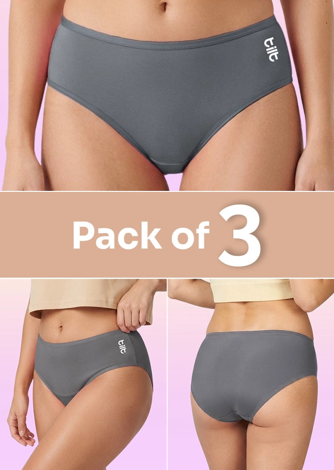 3 Pack - Teen! Mid-waist Bamboo Absorbent Underwear - Grey