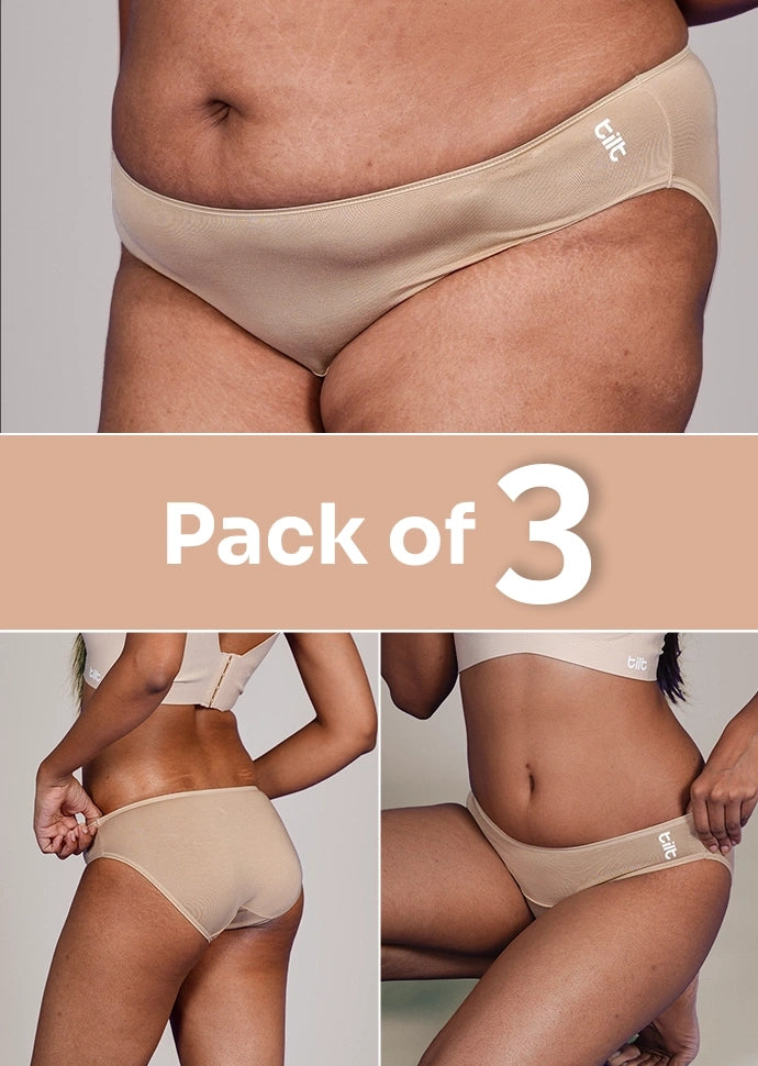 3 Pack - Beige Low-waist Bamboo Absorbent Underwear