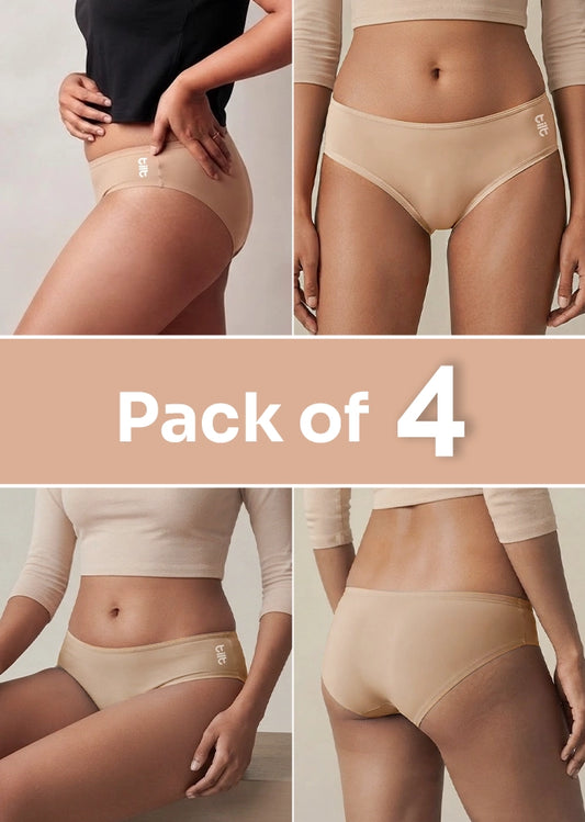4 Pack - Beige Low-waist Bamboo Absorbent Underwear