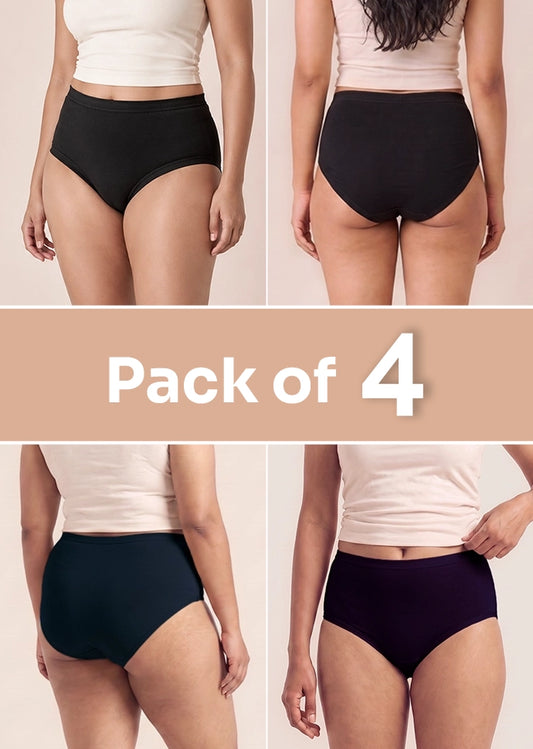 4 Pack - Black High-waist Cotton Absorbent Underwear