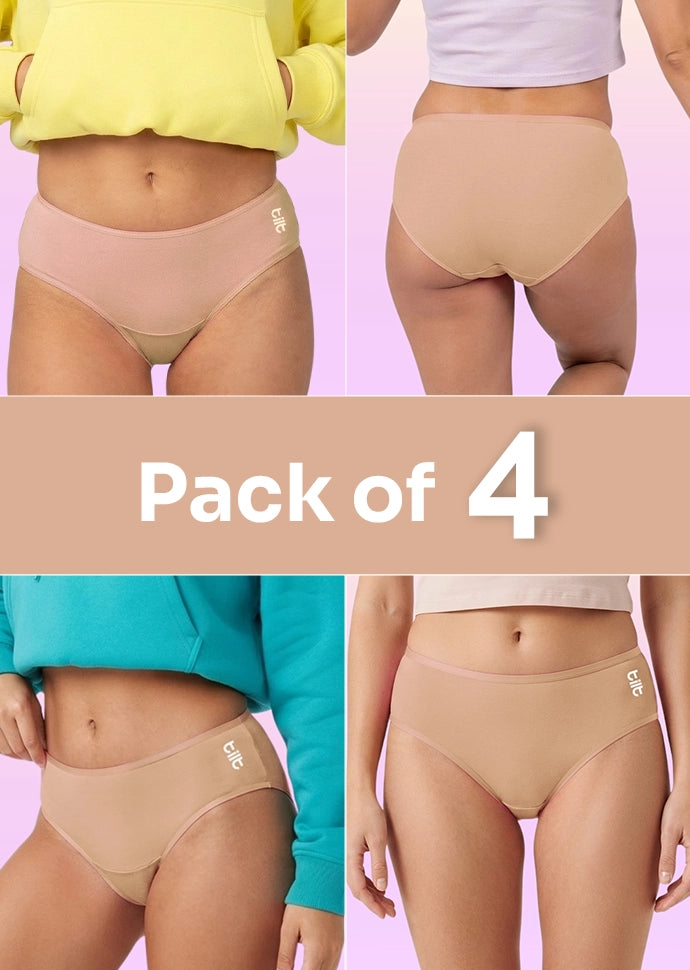 4 Pack - Teen! Mid-waist Bamboo Absorbent Underwear - Beige