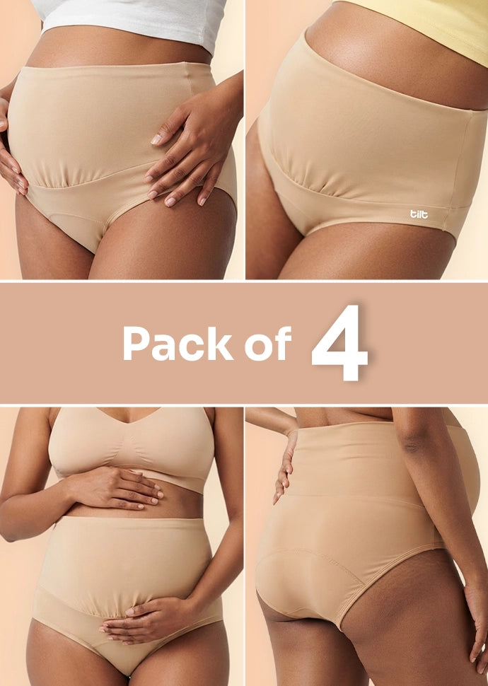 4 Pack - Leakproof Maternity Underwear Beige - Over Bump