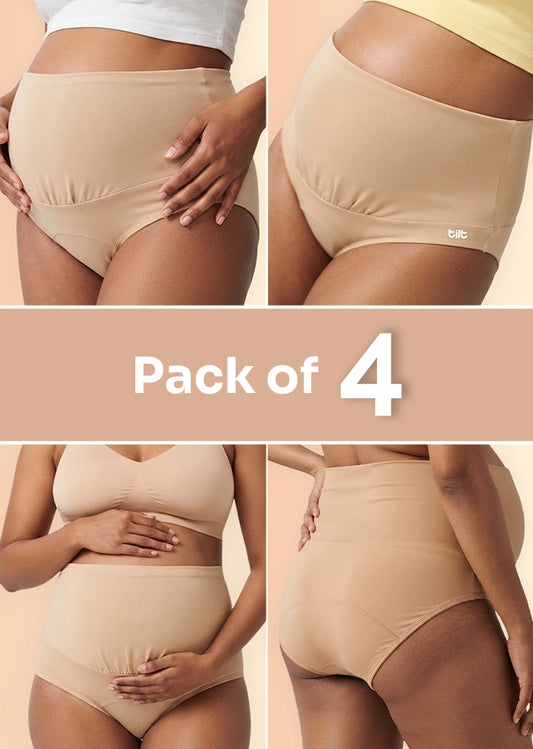 4 Pack - Leakproof Maternity Underwear Beige - Over Bump