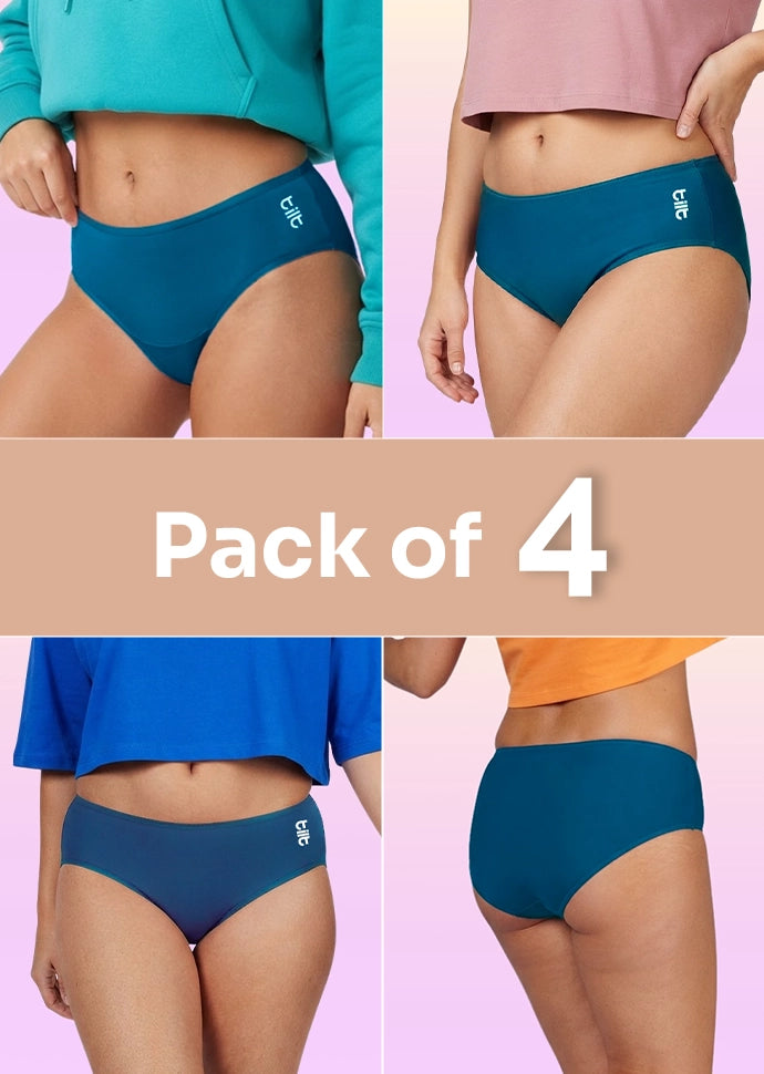 4 Pack - Teen! Mid-waist Bamboo Absorbent Underwear - Blue