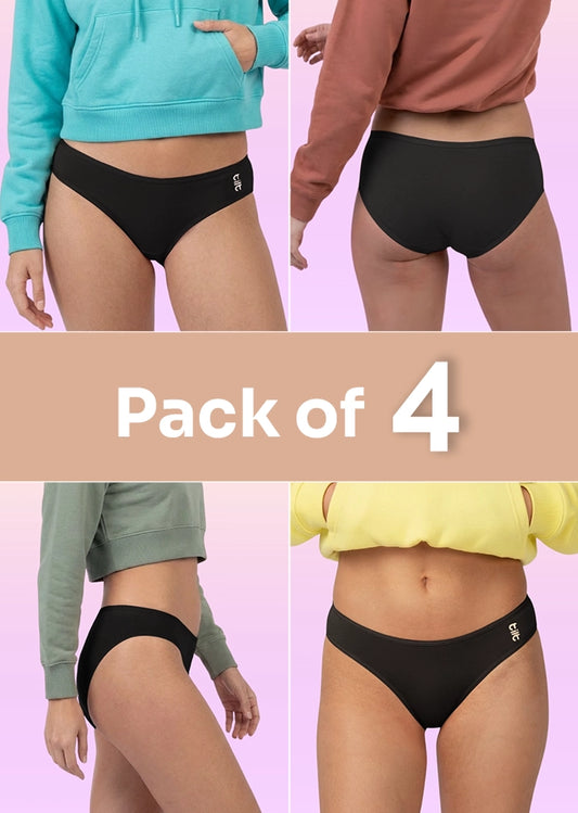 4 Pack - Teen! Low-waist Bamboo Absorbent Underwear - Black