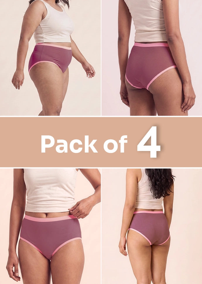 4 Pack - Mauve High-waist Cotton Absorbent Underwear