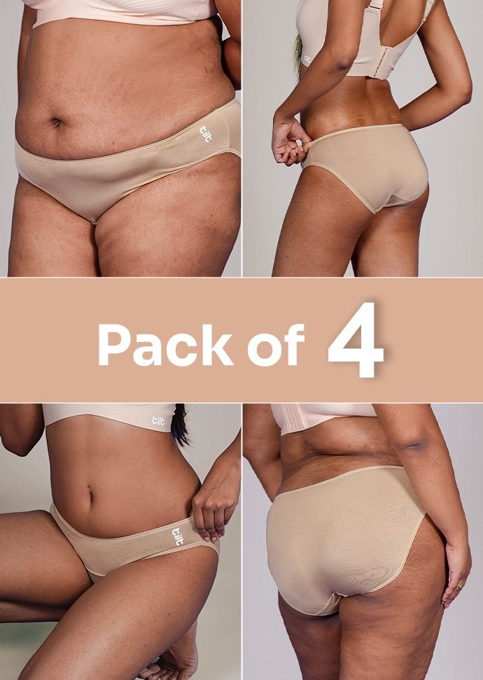 4 Pack - Beige Low-waist Bamboo Absorbent Underwear