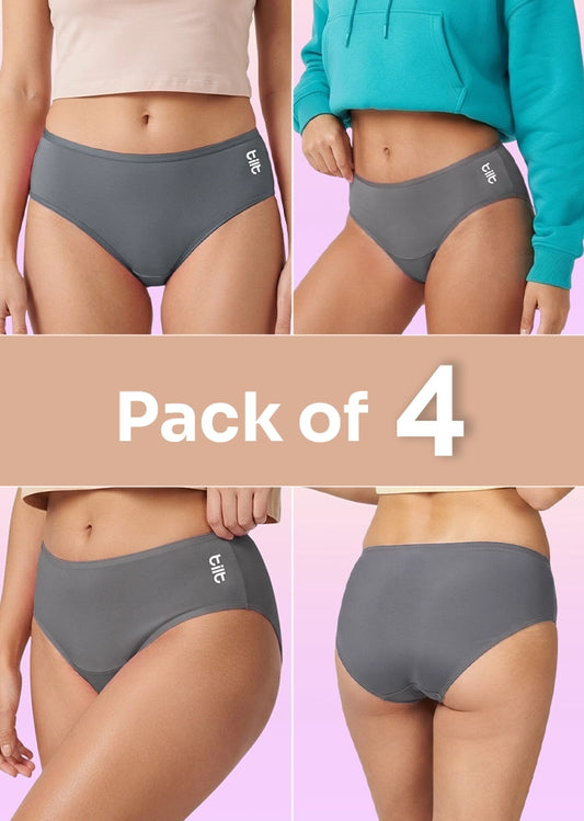 4 Pack - Teen! Mid-waist Bamboo Absorbent Underwear - Grey