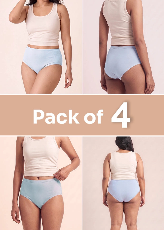 4 Pack - Blue High-waist Cotton Absorbent Underwear