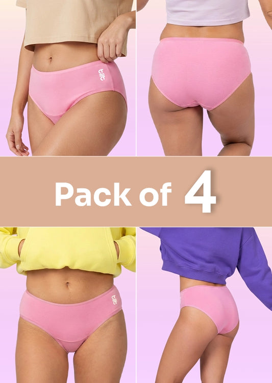 4 Pack - Teen! Mid-waist Bamboo Absorbent Underwear - Pink