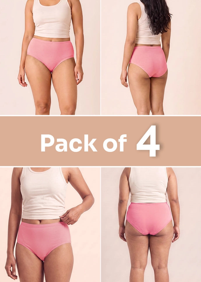 4 Pack - Pink High-waist Cotton Absorbent Underwear