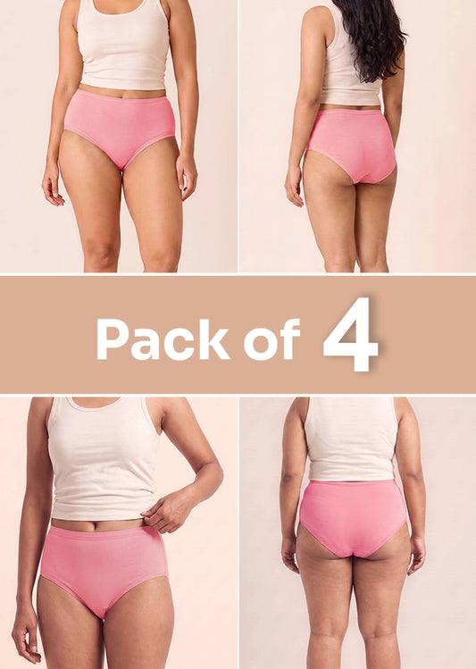 4 Pack - Pink High-waist Cotton Absorbent Underwear