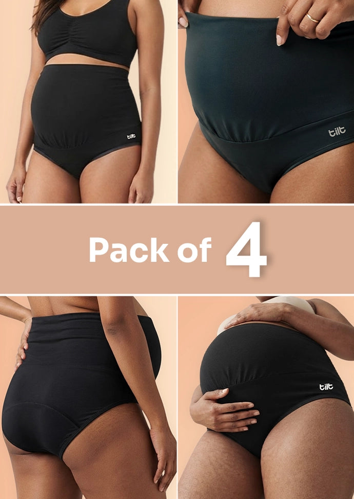 4 Pack - Leakproof Maternity Underwear Black - Over Bump