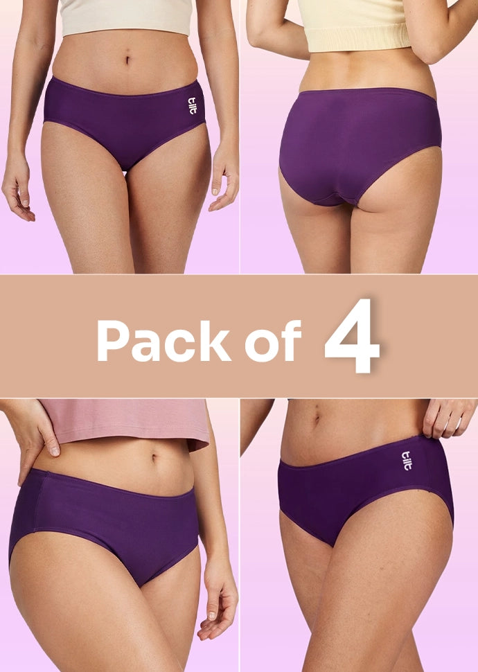 4 Pack - Teen! Mid-waist Bamboo Absorbent Underwear - Violet