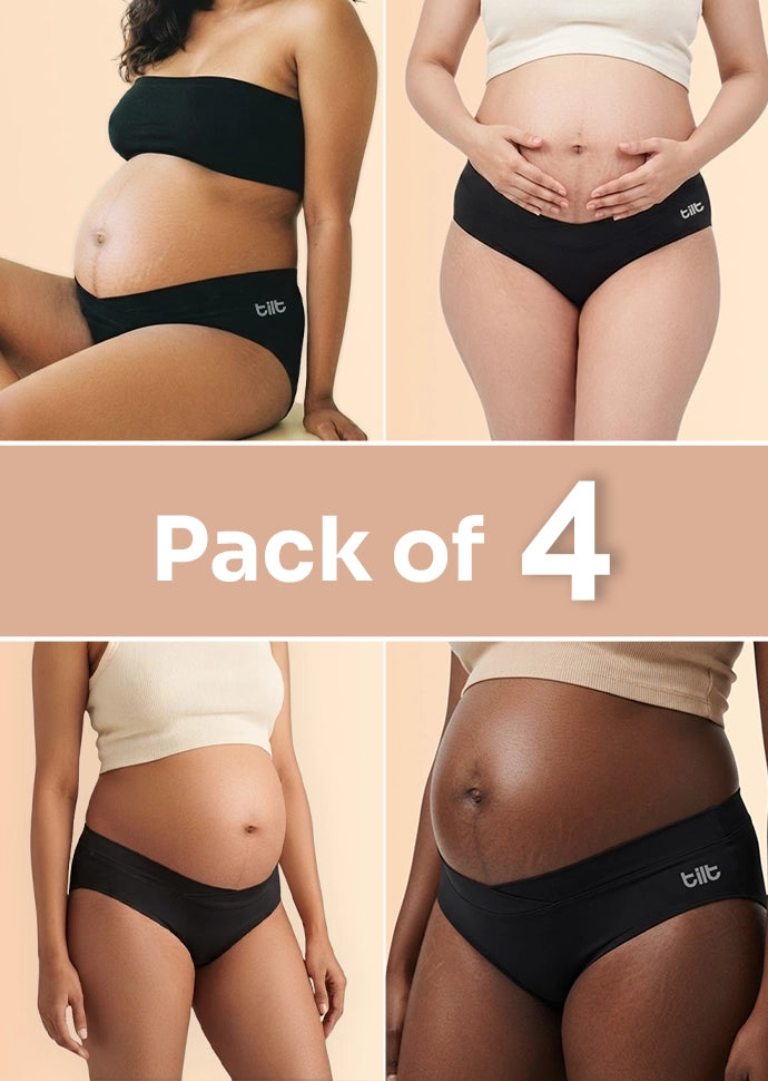 4 Pack - Leakproof Maternity Underwear Black - Below Bump