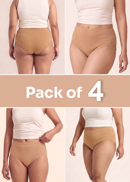 4 Pack - Beige High-waist Cotton Absorbent Underwear