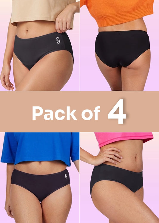 4 Pack - Teen! Mid-waist Bamboo Absorbent Underwear - Black