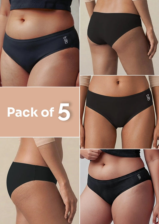 5 Pack - Black Low-waist Bamboo Absorbent Underwear