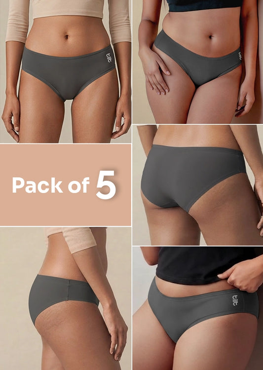5 Pack - Grey Low-waist Bamboo Absorbent Underwear