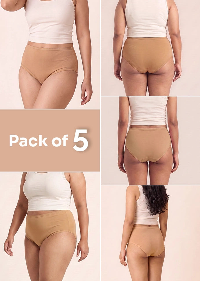 5 Pack - Beige High-waist Cotton Absorbent Underwear