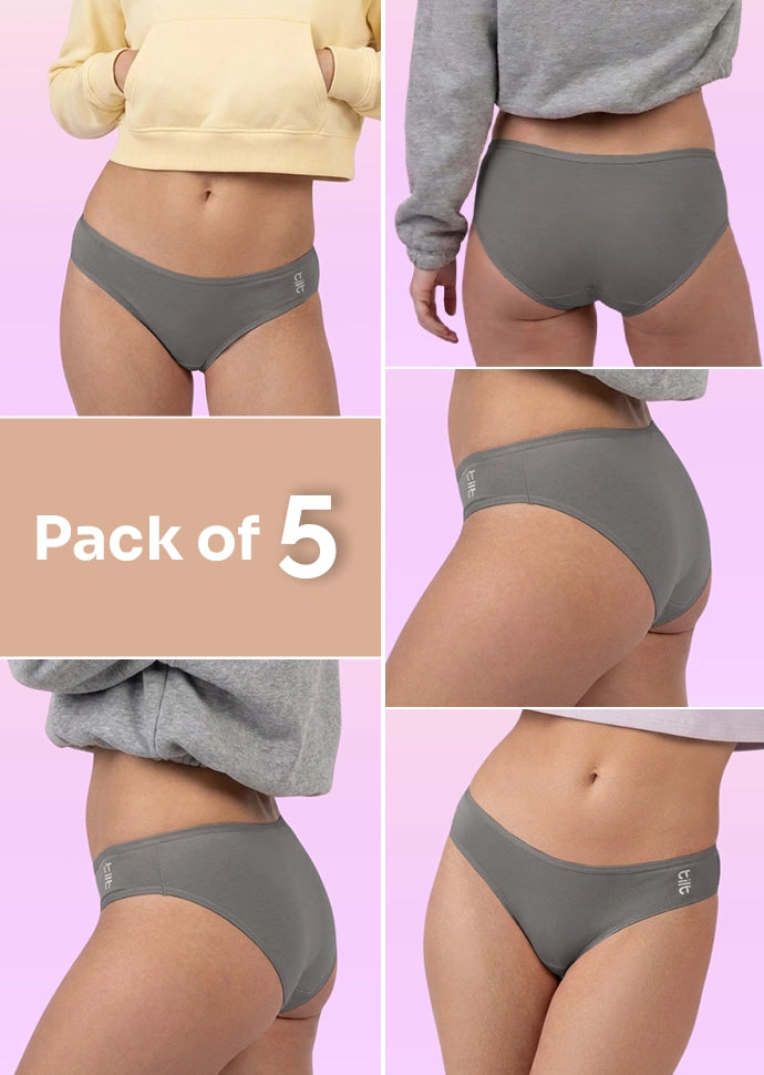 5 Pack - Teen! Low-waist Bamboo Absorbent Underwear - Grey