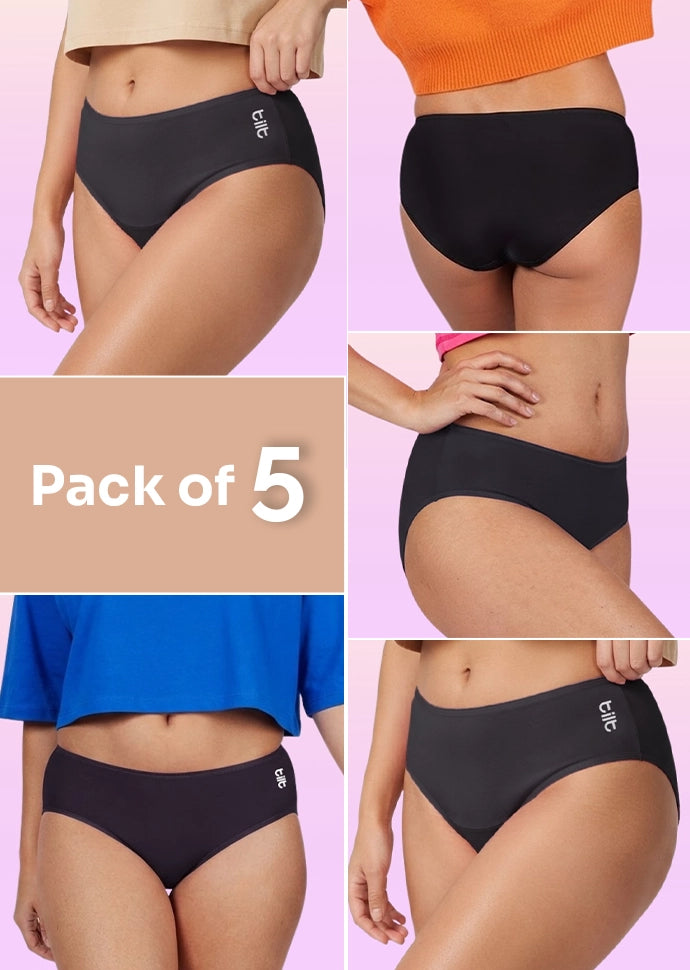 5 Pack - Teen! Mid-waist Bamboo Absorbent Underwear - Black