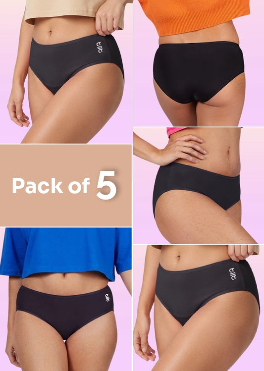 5 Pack - Teen! Mid-waist Bamboo Absorbent Underwear - Black