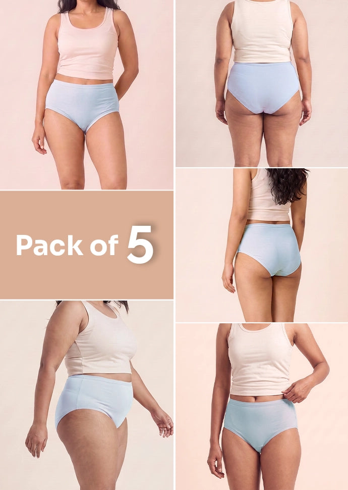 5 Pack - Blue High-waist Cotton Absorbent Underwear