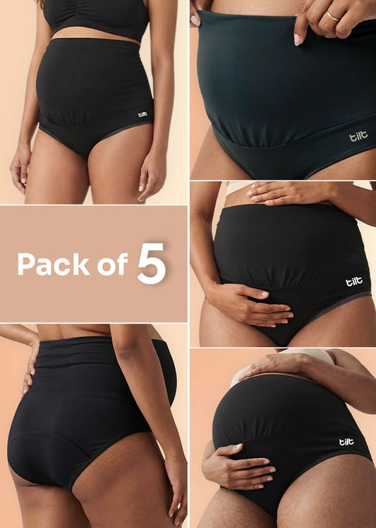 5 Pack - Leakproof Maternity Underwear Black - Over Bump