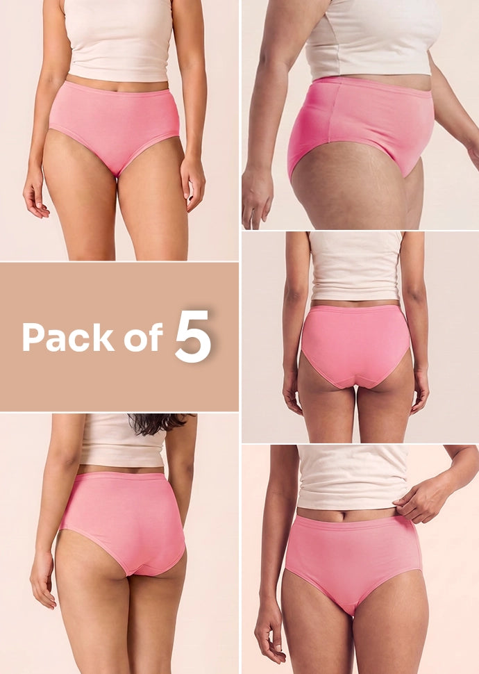 5 Pack - Pink High-waist Cotton Absorbent Underwear