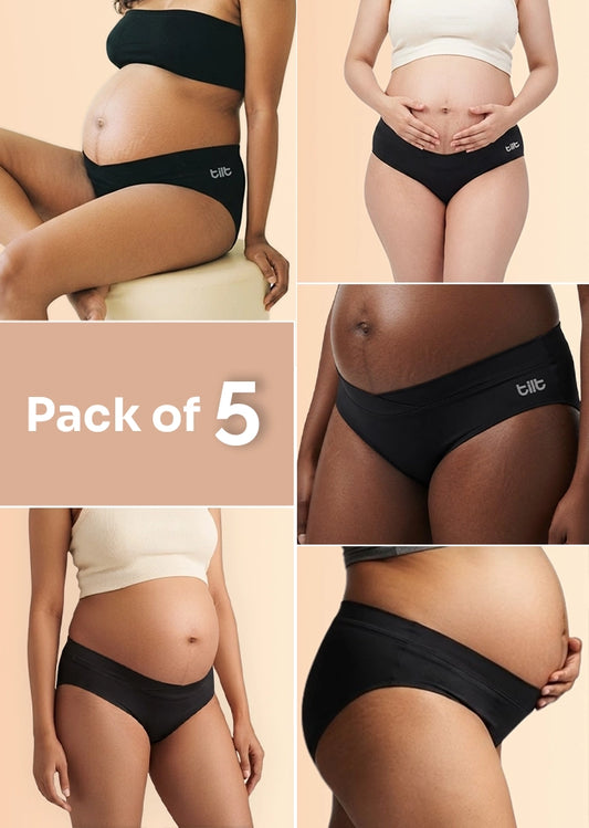 5 Pack - Leakproof Maternity Underwear Black - Below Bump