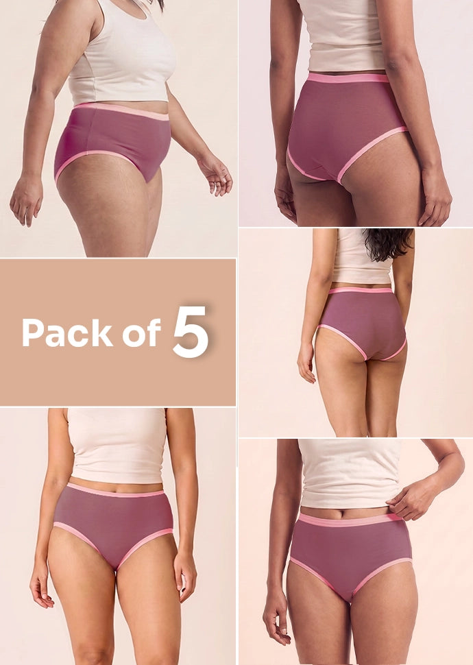 5 Pack - Mauve High-waist Cotton Absorbent Underwear