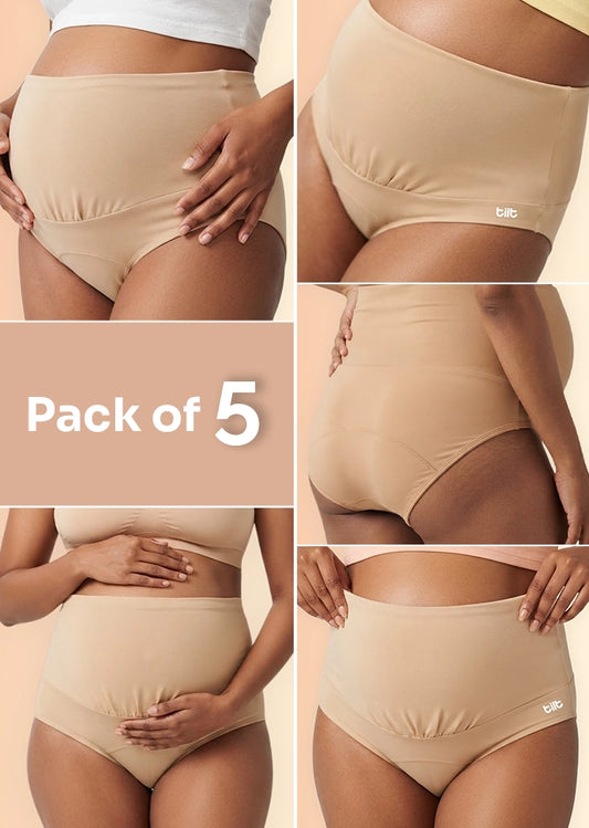 5 Pack - Leakproof Maternity Underwear Beige - Over Bump