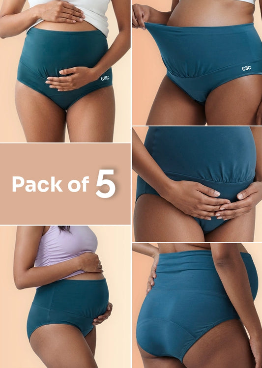 5 Pack - Leakproof Maternity Underwear Blue - Over Bump