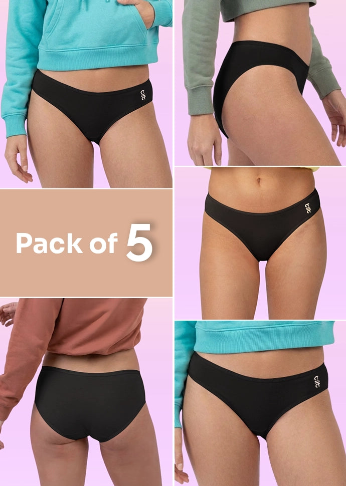 5 Pack - Teen! Low-waist Bamboo Absorbent Underwear - Black