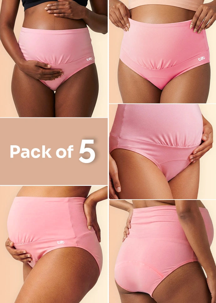 5 Pack - Leakproof Maternity Underwear Pink - Over Bump
