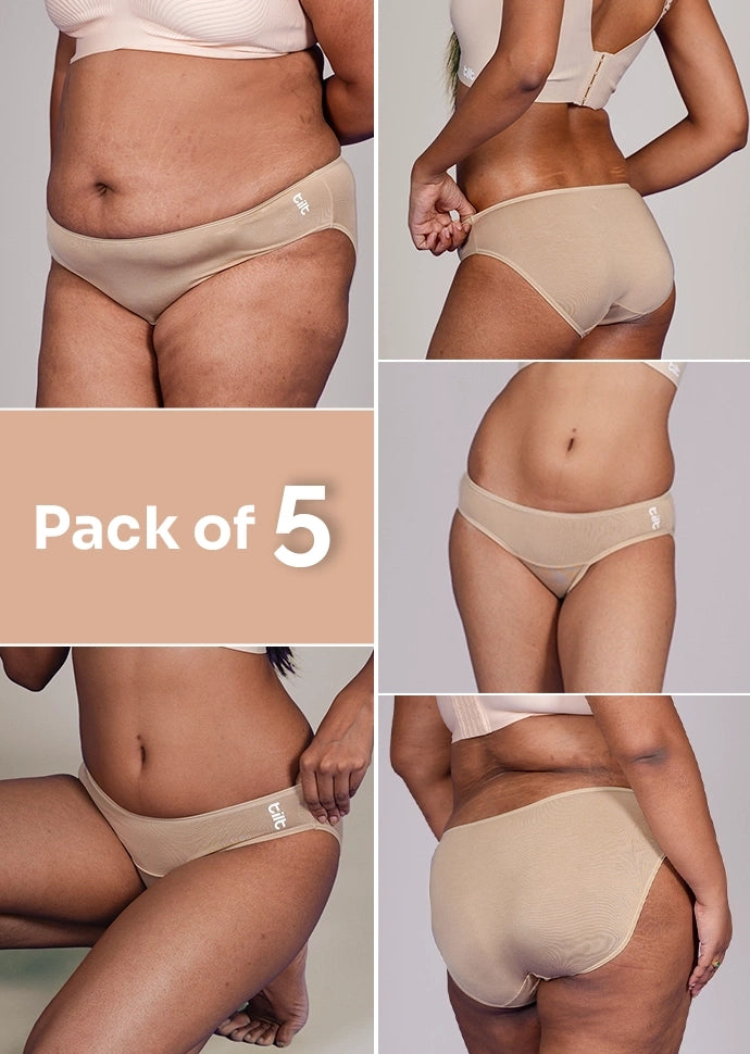 5 Pack - Beige Low-waist Bamboo Absorbent Underwear