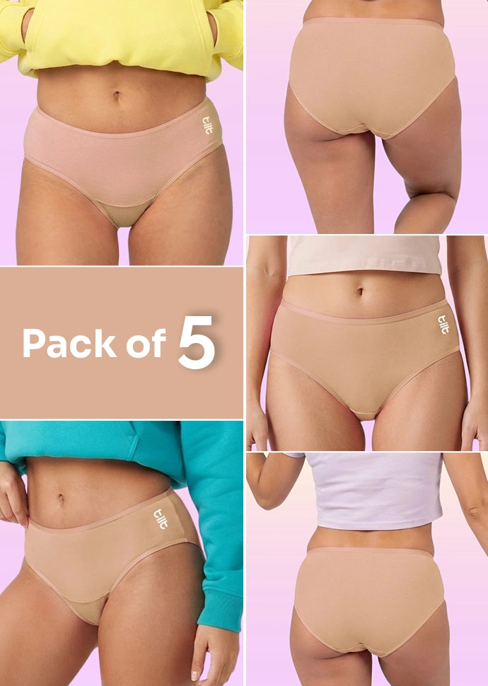 5 Pack - Teen! Mid-waist Bamboo Absorbent Underwear - Beige