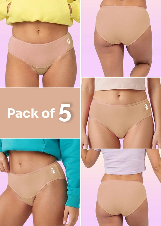 5 Pack - Teen! Mid-waist Bamboo Absorbent Underwear - Beige