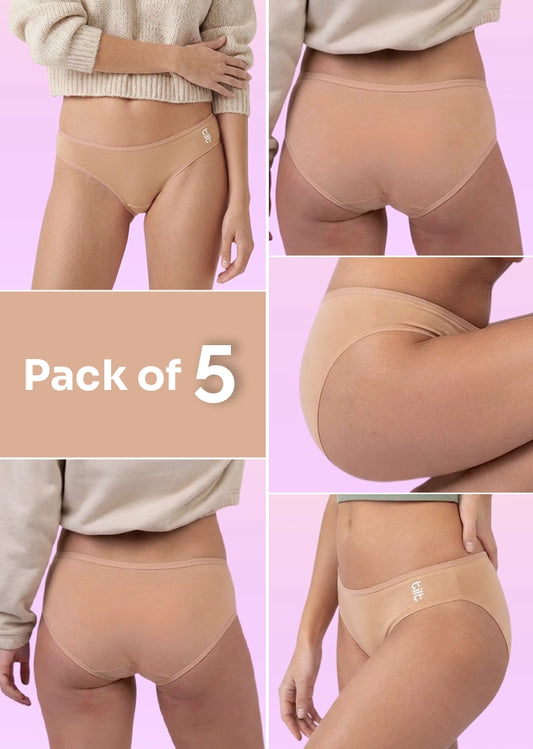5 Pack - Teen! Low-waist Bamboo Absorbent Underwear - Beige