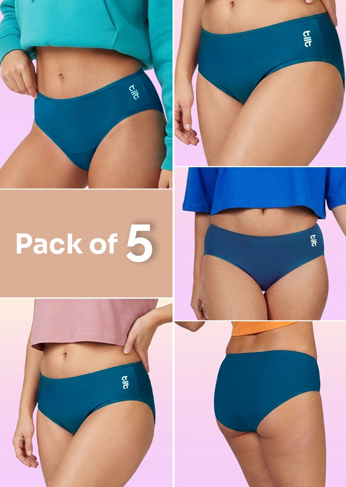 5 Pack - Teen! Mid-waist Bamboo Absorbent Underwear - Blue