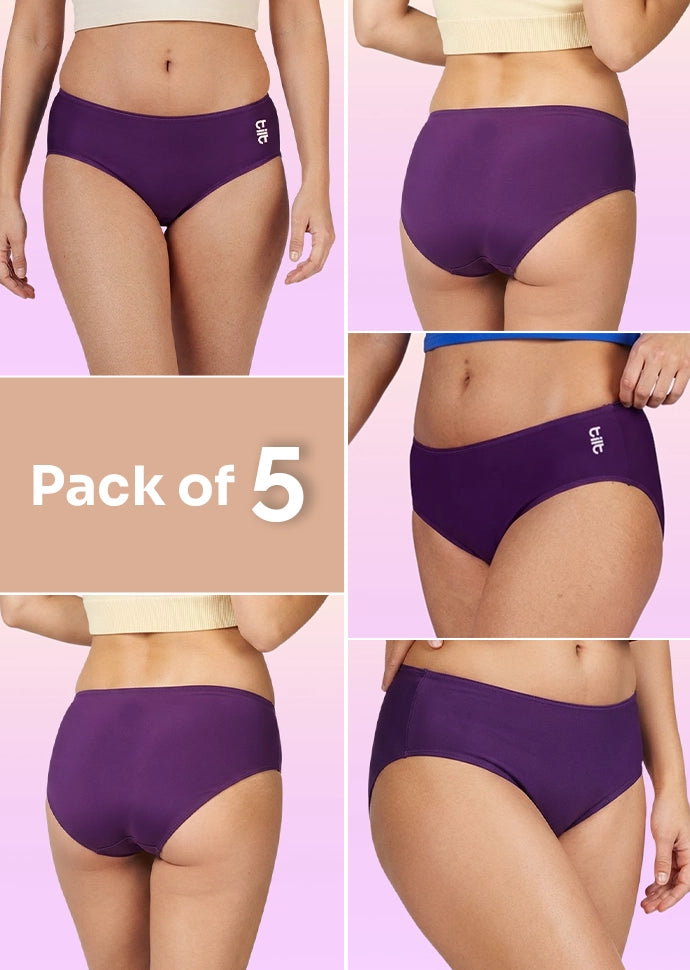 5 Pack - Teen! Mid-waist Bamboo Absorbent Underwear - Violet