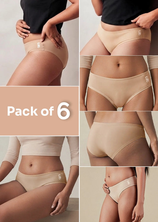 6 Pack - Beige Low-waist Bamboo Absorbent Underwear