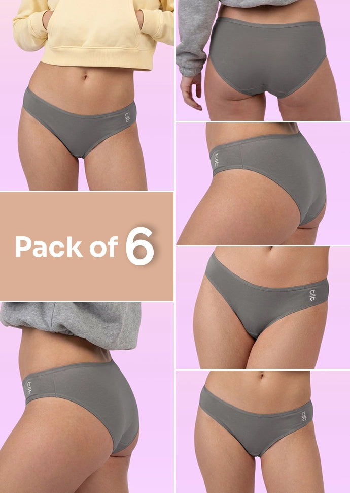 6 Pack - Teen! Low-waist Bamboo Absorbent Underwear - Grey