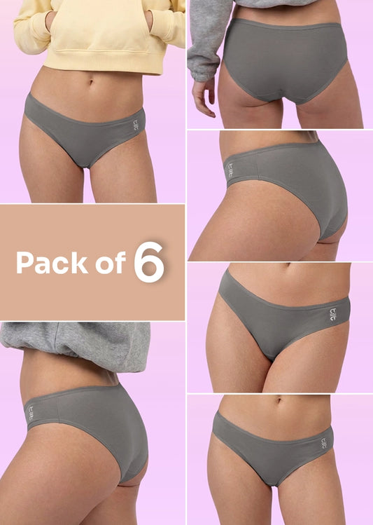 6 Pack - Teen! Low-waist Bamboo Absorbent Underwear - Grey