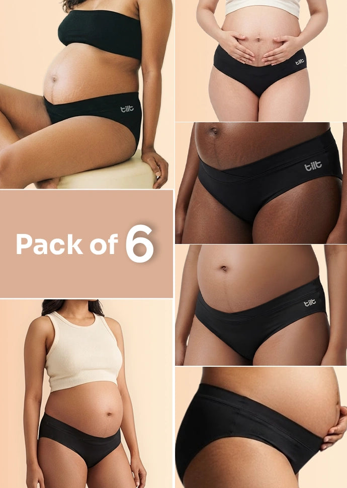 6 Pack - Leakproof Maternity Underwear Black - Below Bump