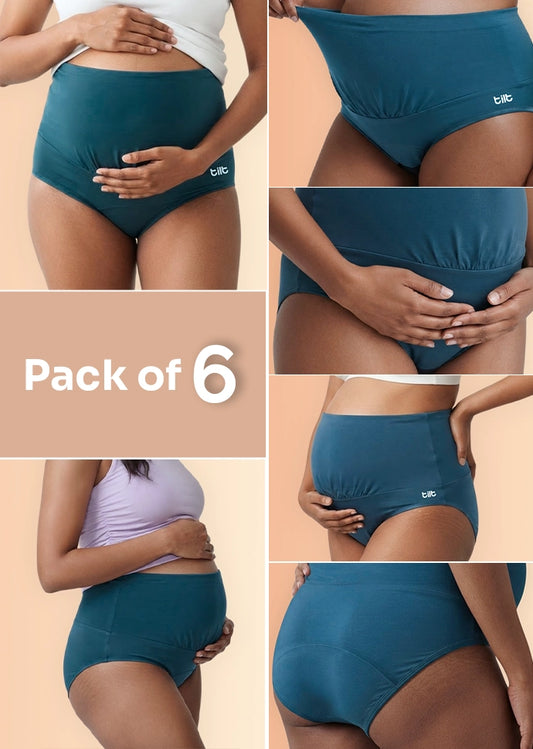 6 Pack - Leakproof Maternity Underwear Blue - Over Bump